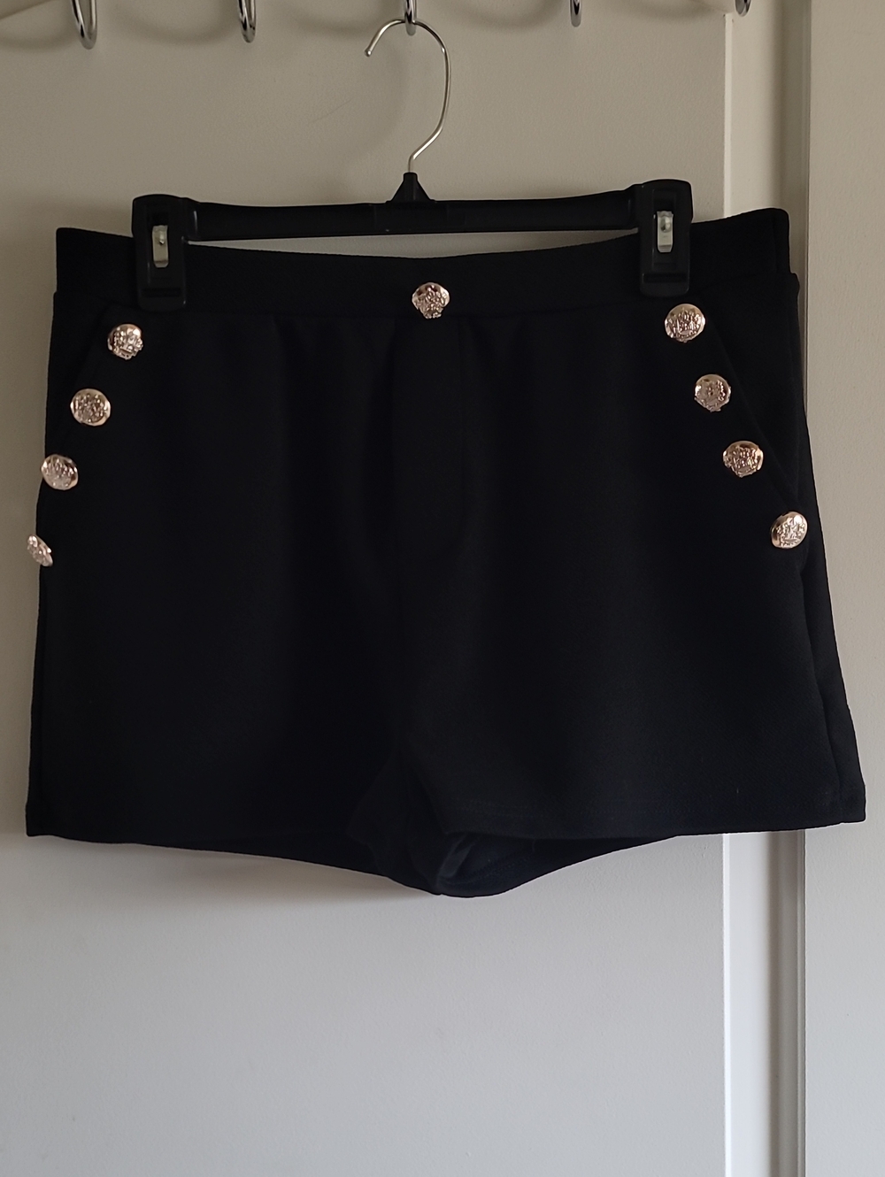 SHEIN Black Sailor Shorts with Decorative Jewel Buttons